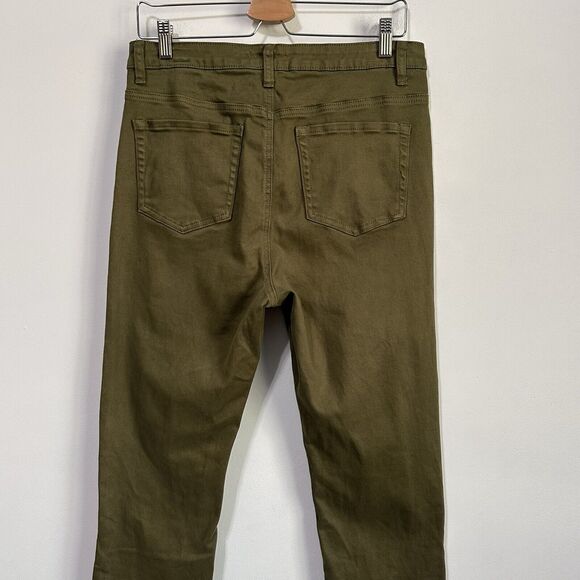 John Mark Cropped Jeans 10 Raw Split Hem Army Green Stretch Casual Pants 31x26 - Picture 5 of 8